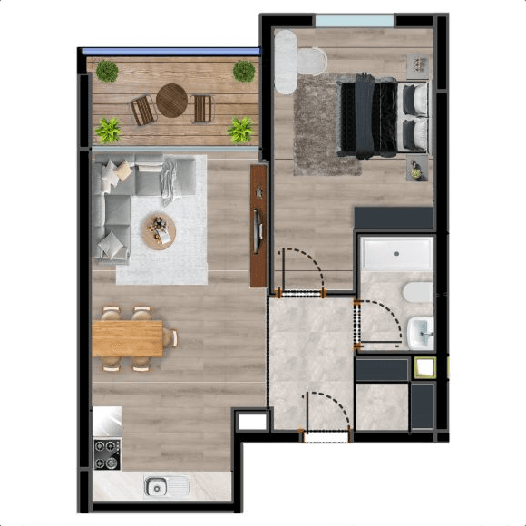 Toker İncek 1+1 B Tipi Daire C Blok planı