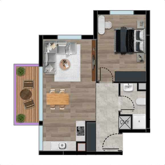 Toker İncek 1+1 C Tipi Daire B Blok planı