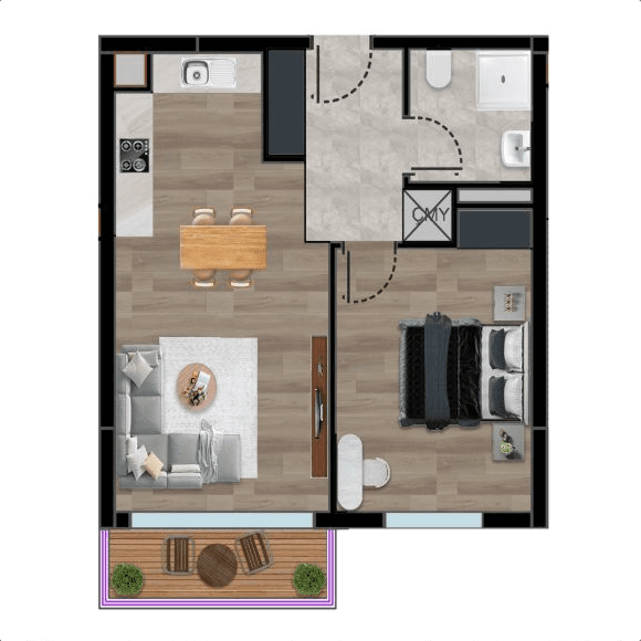Toker İncek 1+1 D Tipi Daire B Blok planı